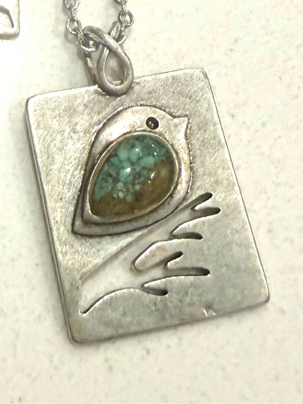 Sterling Silver Green Turquoise Bird Necklace Set